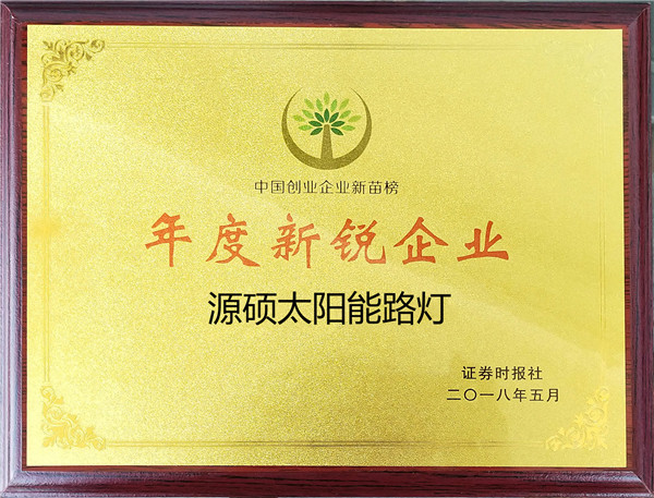 年度新锐企业证书